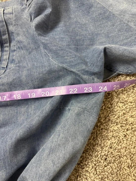 Ashley Stewart size 14 V-Neck Chambray Peplum Tunic Top - Light Blue/Denim - Picture 5 of 7